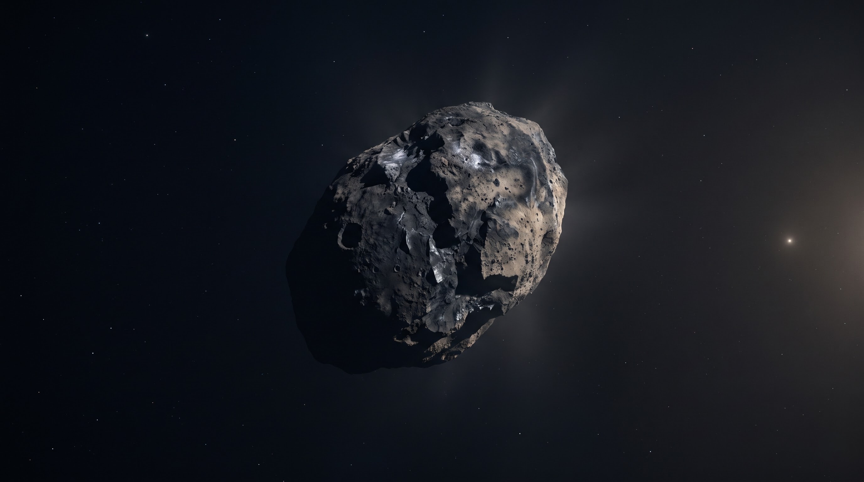 Illustration of a bare comet nucleus in deep space, far from the Sun
