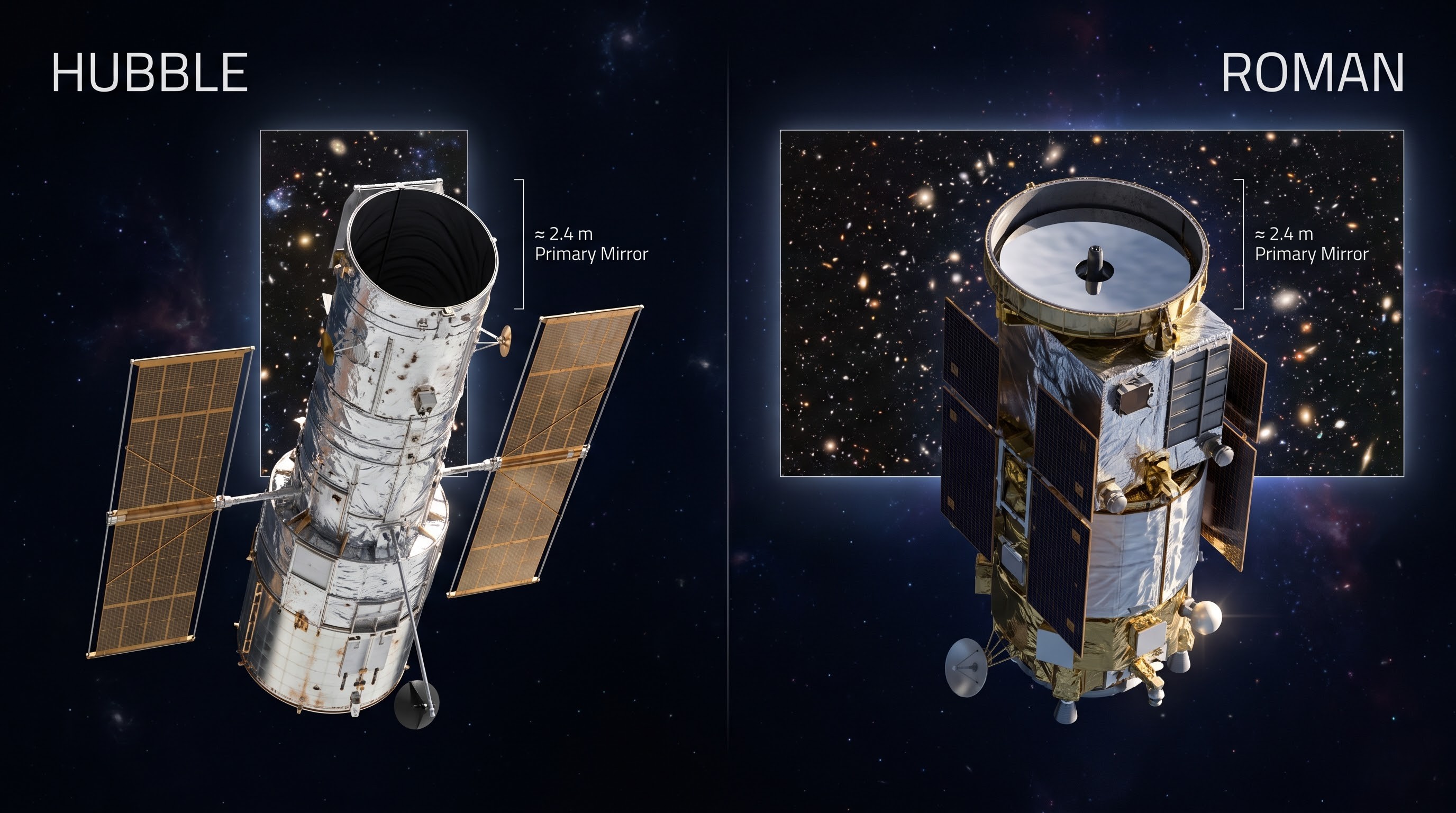 Comparison of Hubble Space Telescope and Roman Space Telescope fields of view