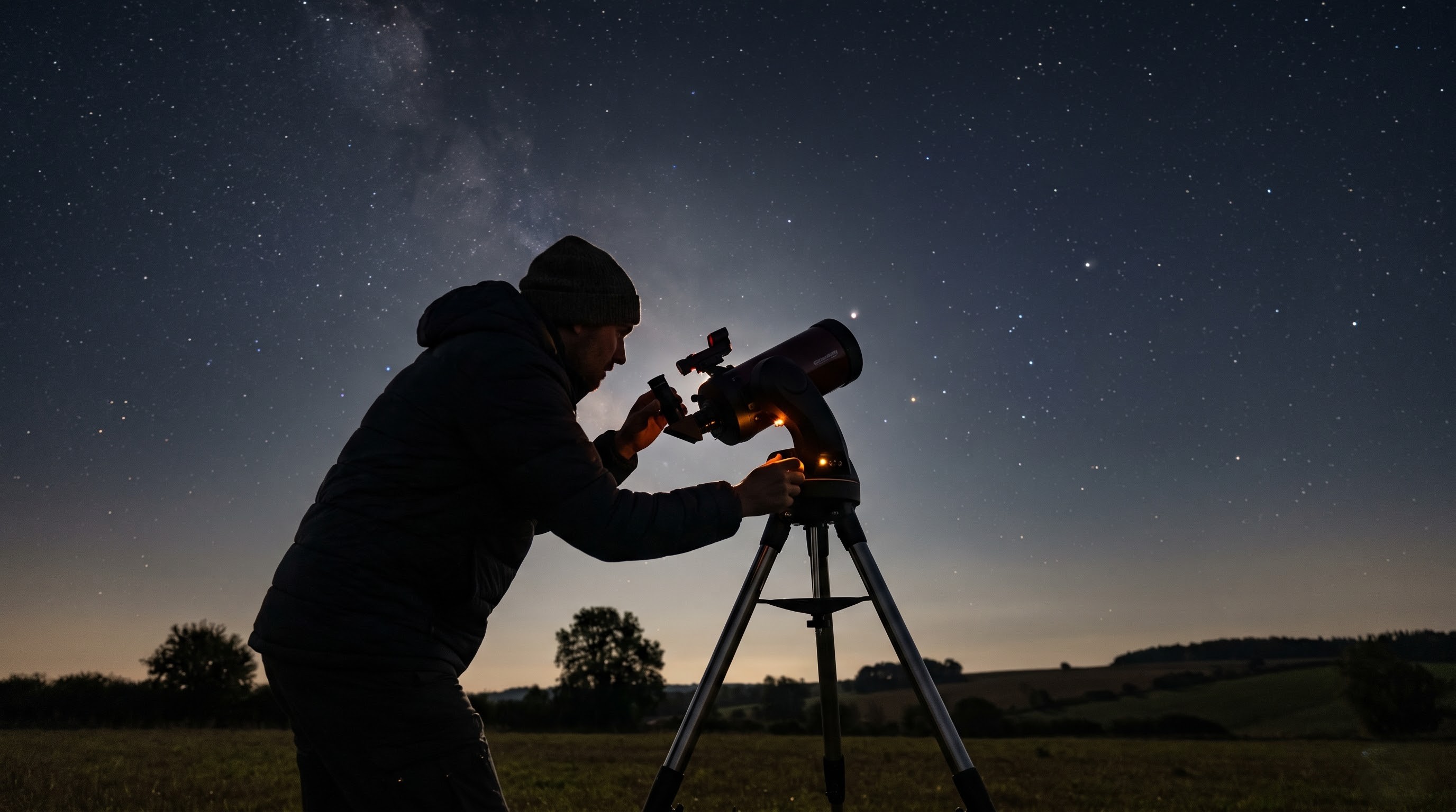 A stargazer using a small telescope to observe Neptune in September 2026